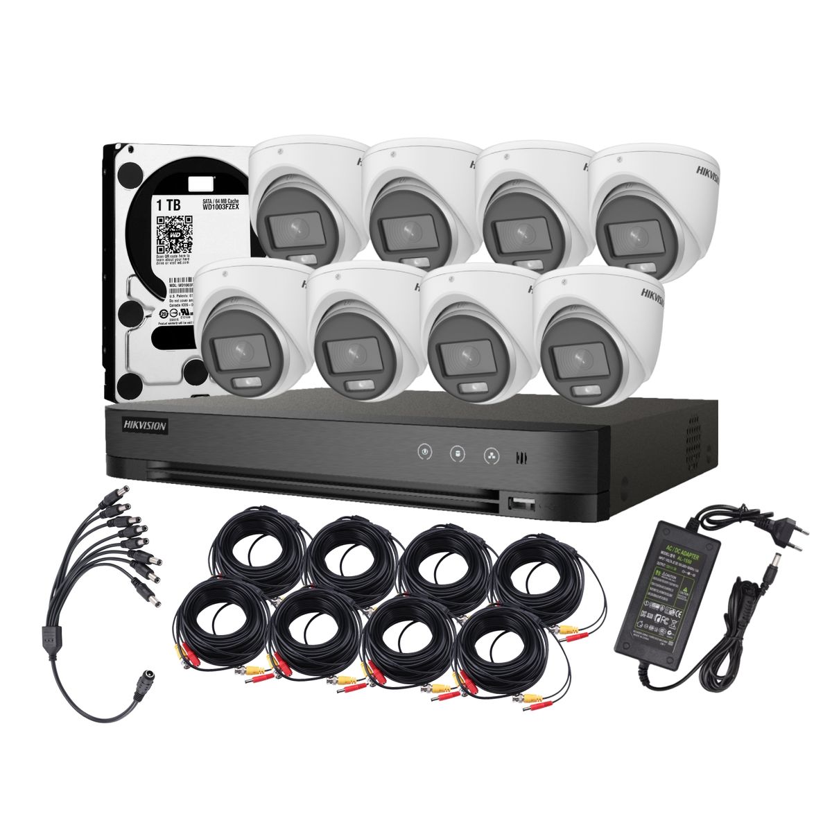 HIKVISION - Kit 8 Cámaras Hikvision ColorVU 8 Domo Full Color de Noche