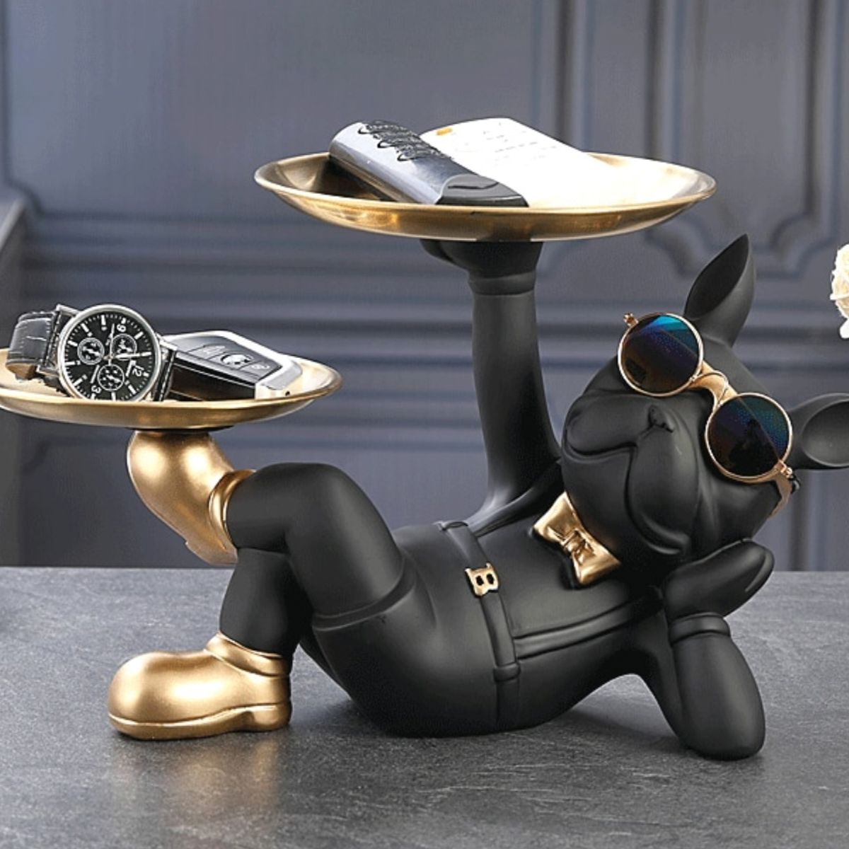 GENERICO - Decoración Llavero de Perro Bulldog Francés con Bandeja