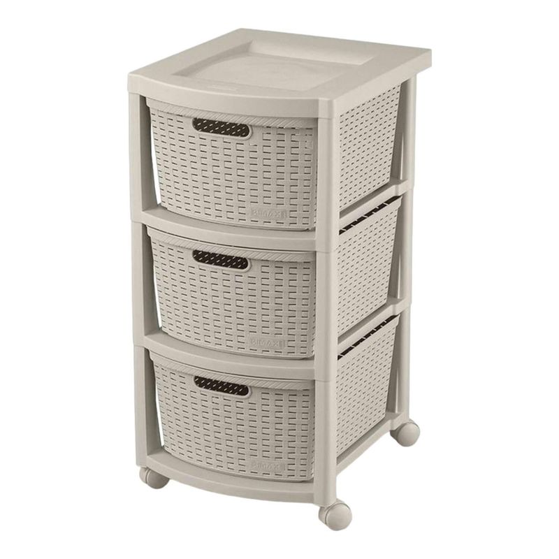 RIMAX - Cajonera Plastica Tejida 3 cajones Taupe 39x33x66 cm Rimax