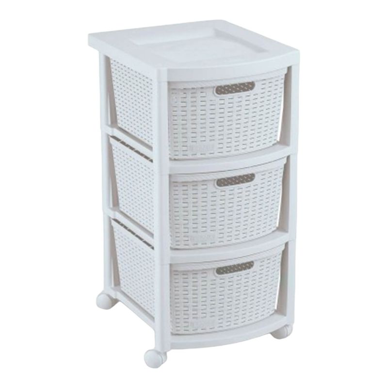 RIMAX - Cajonero Rattan 3 Gavetas Blanco 39x33x66 cms Rimax