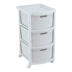 RIMAX - Cajonero Rattan 3 Gavetas Blanco 39x33x66 cms