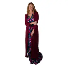 MARIA PASKARO - Tapado Kimono Largo Verona Cherry Plisado - Burdeos