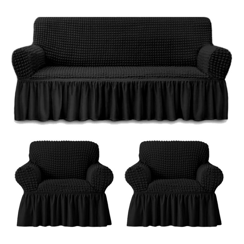 CASATUA - Funda Sofa Elastica Cubre Sillon Juego 3+1+1 Cuerpos - Negro