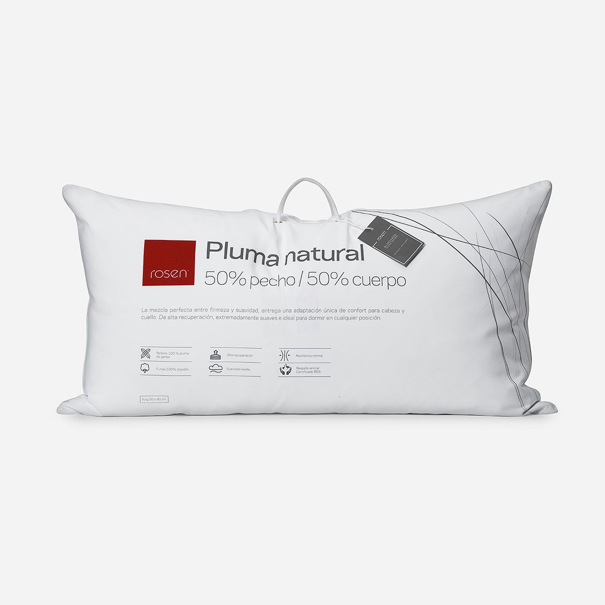 ROSEN - Almohada Rosen Pluma Natural 50% Pecho King 50x90 cm