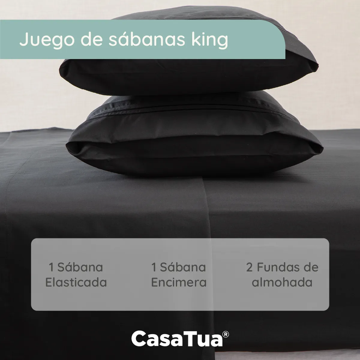 CASATUA - Sabana 1800 Hotel Ultra Suave Funda Bordada - Negro - king