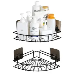 CASATUA - Esquinero Organizador Ducha Baño Adhesivo Set 2 Inoxidable - Negro