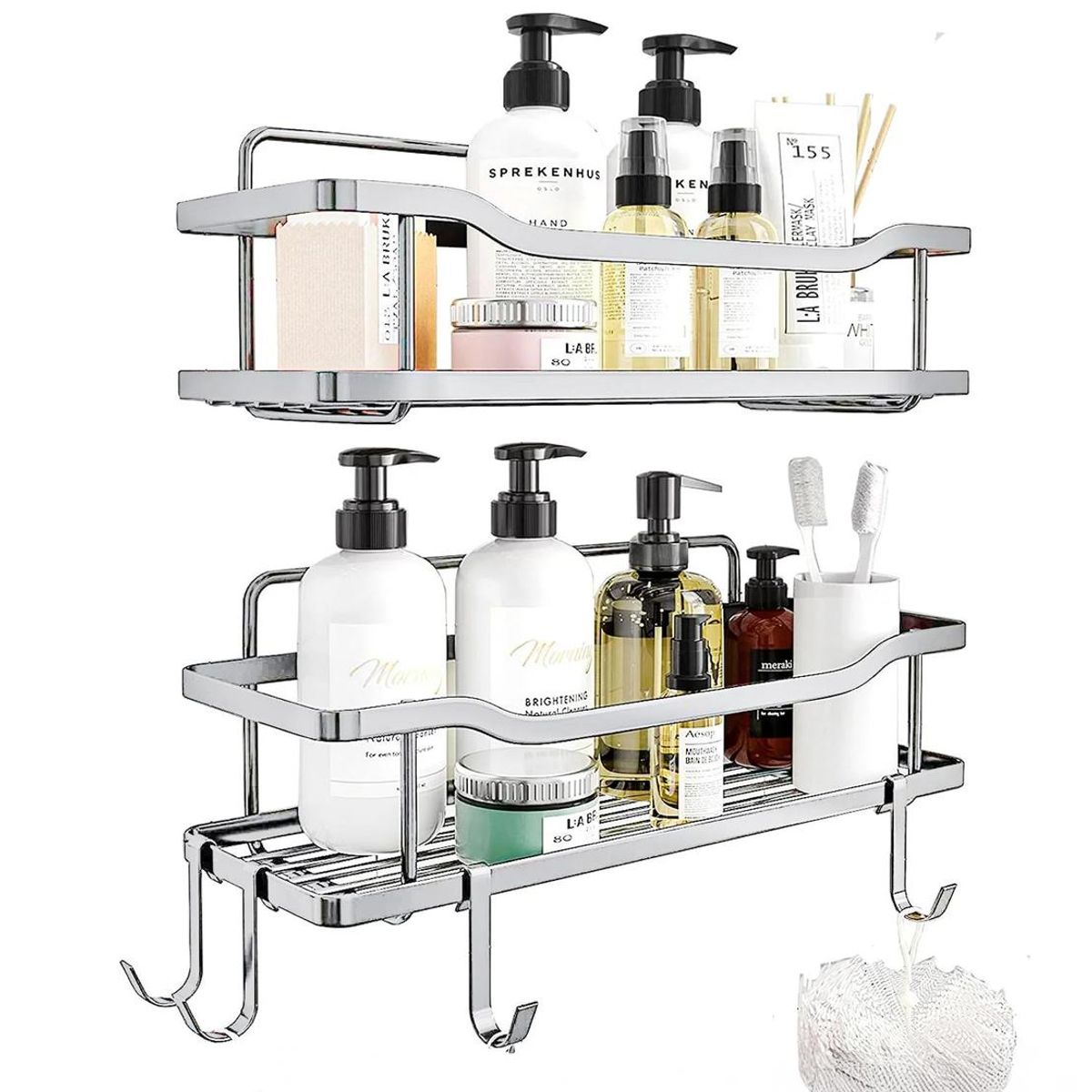 CASATUA - Organizador De Ducha Repisa Baño Adhesivo Set 2 Inoxidable - Blanco