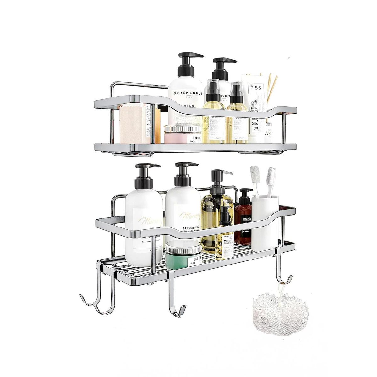 CASATUA - Organizador De Ducha Repisa Baño Adhesivo Set 2 Inoxidable - Blanco