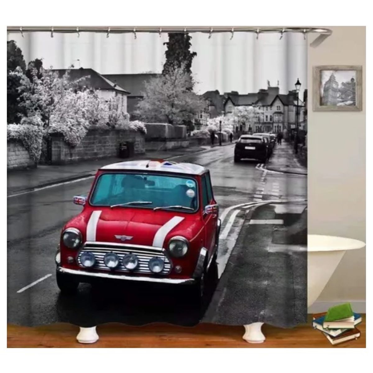 GENERICO - Cortina Baño Impermeable Mini Inglés más 12 Ganchos de regalo