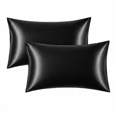 CASATUA - Funda Almohada Satin Seda Set X2 Unids - Negro - 100x50