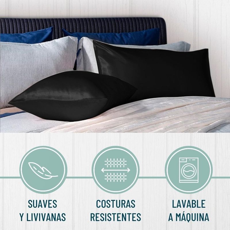 CASATUA - Funda Almohada Satin Seda Set X2 Unids - Negro - 100x50
