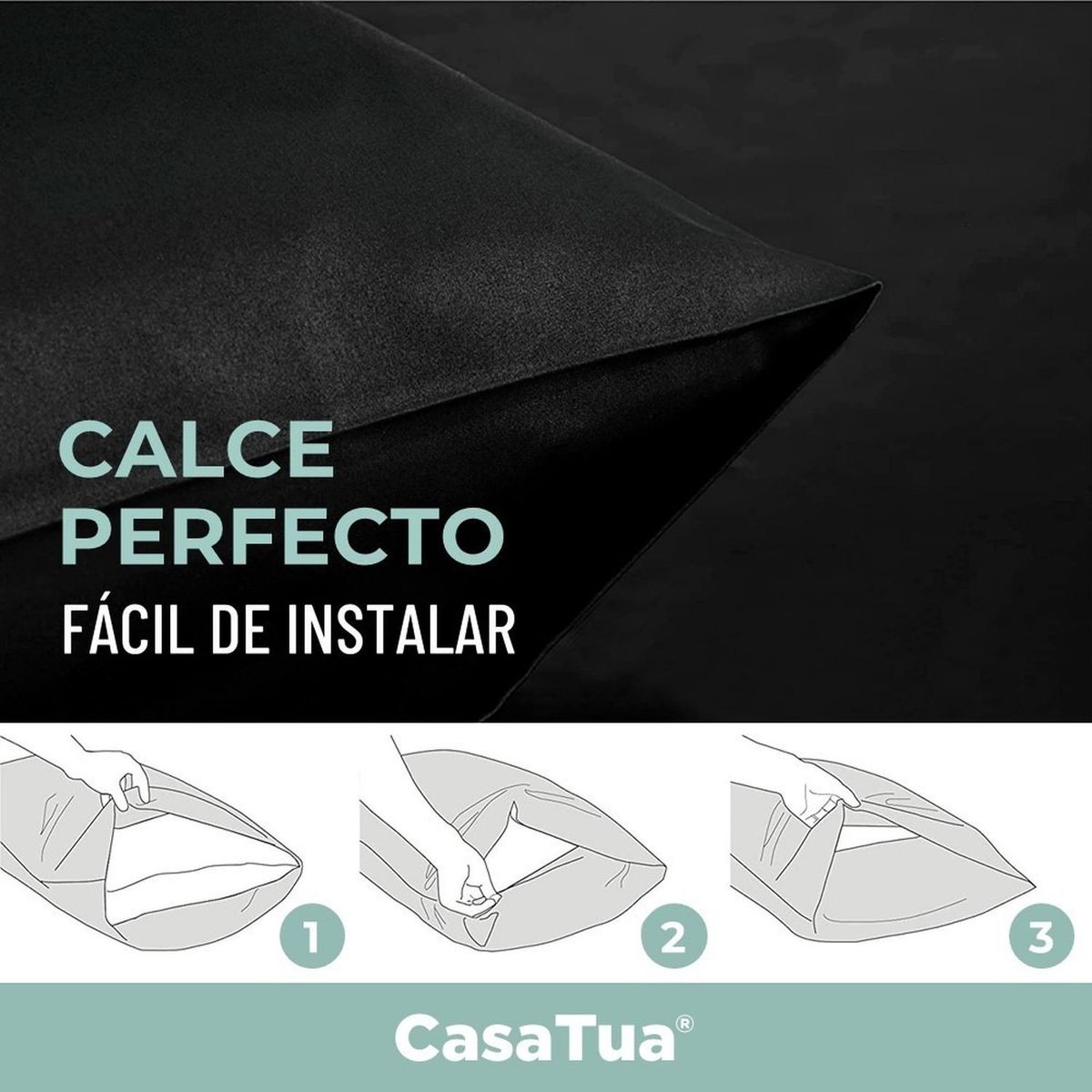 CASATUA - Funda Almohada Satin Seda Set X2 Unids - Negro - 100x50