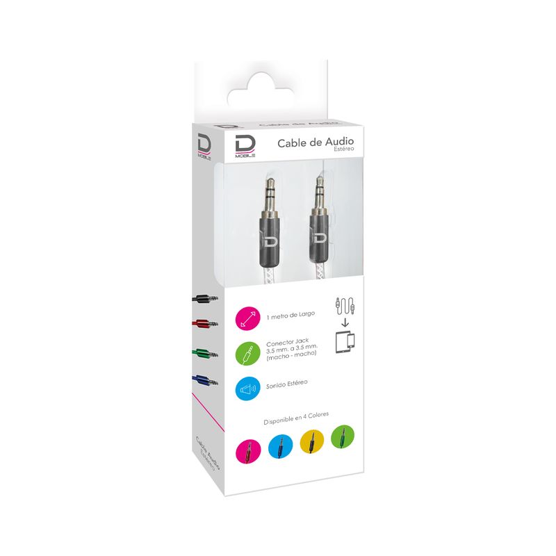 DATACOM - Cable Audio 3.5 a 3.5 PVC Punta Metal Plata 1 metro Datacom