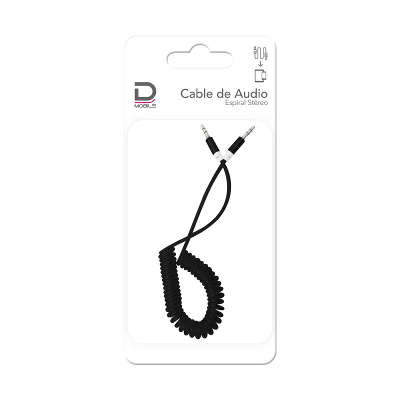 DATACOM - Cable Audio 3.5 a 3.5 Espiral Punta Metal 1 metro Negro Datacom