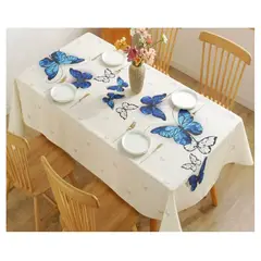 GENERICO - Mantel Antimanchas Mod. Mariposas Azules 140 X 220 Cm Rectangular