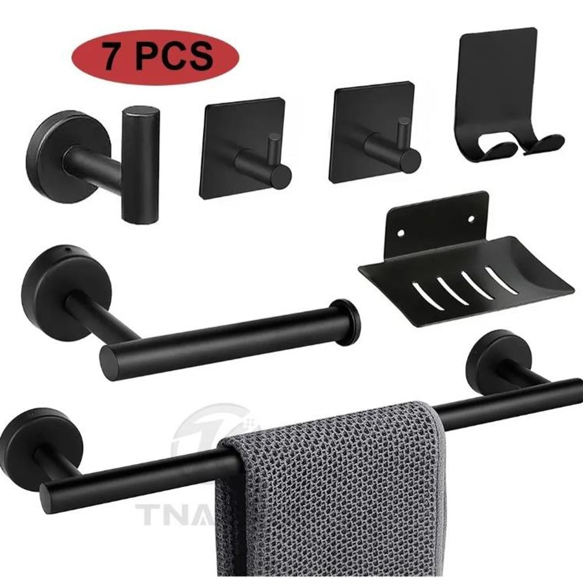 TNAKIEX - Juego Accesorios Para Baño Negro Mate Inoxidable 304 7piezas