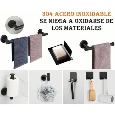 Imagen 2 del producto Juego Accesorios Para Baño Negro Mate Inoxidable 304 7piezas