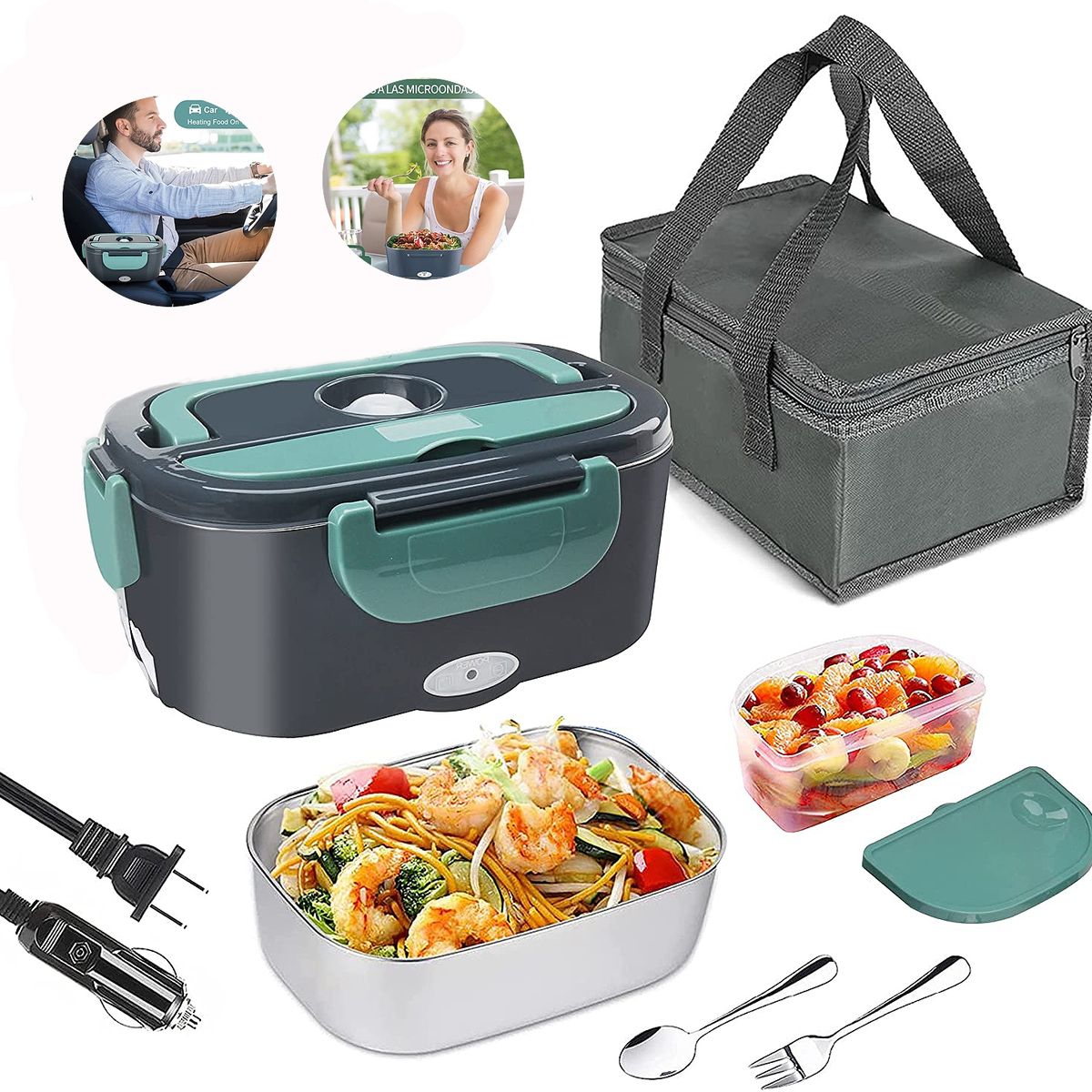 TNAKIEX - Lonchera Eléctrica Portátil C/calentador De Alimentos 2 En 1