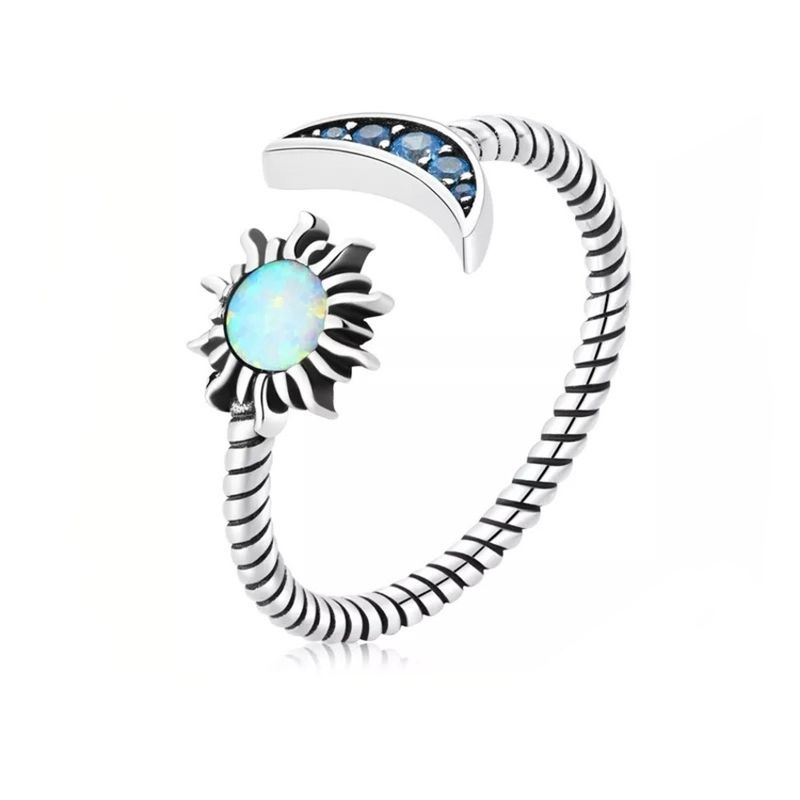 GENERICO - Anillo luna sol opalo plata 925 ajustable mujer joya