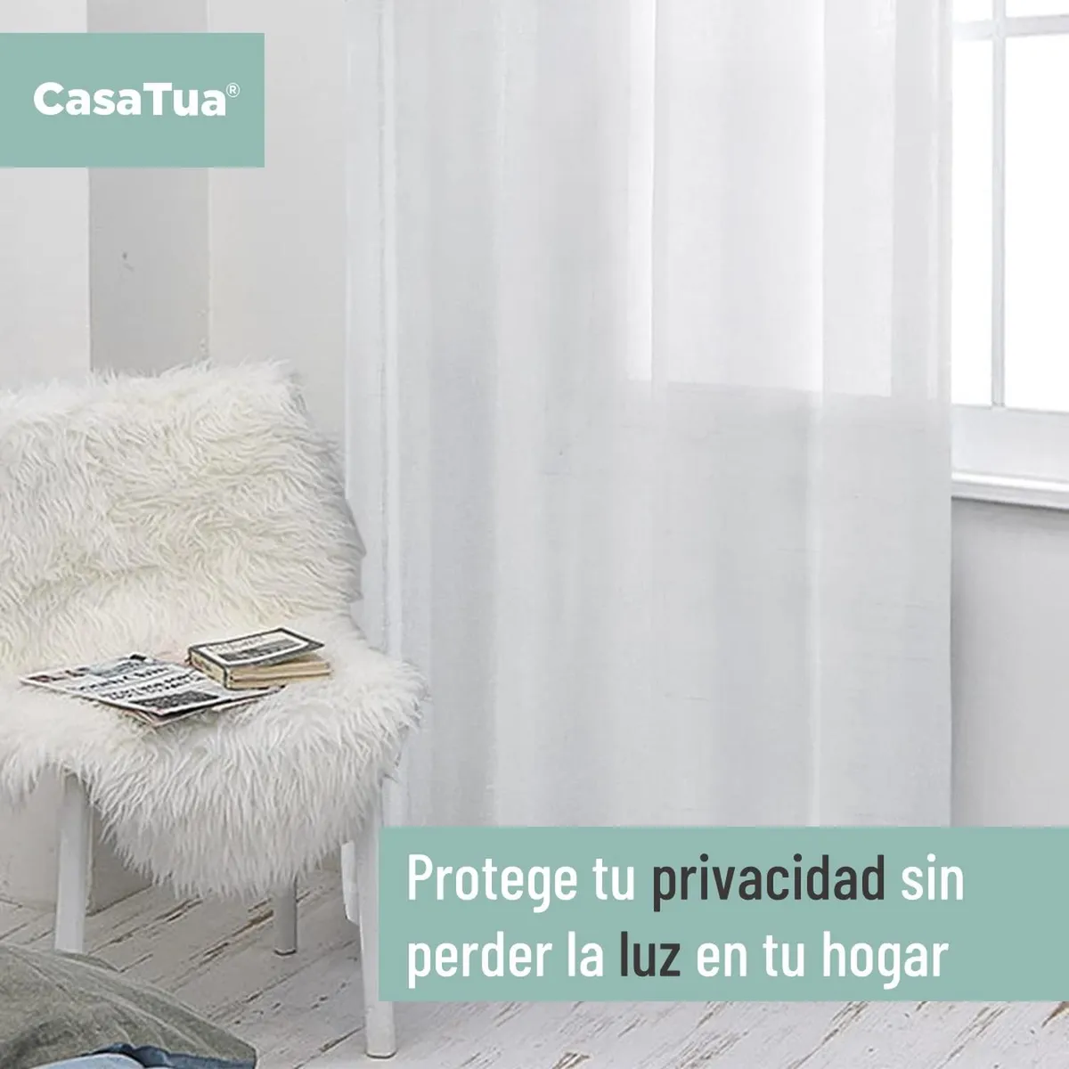 CASATUA - Cortina Visillo Velo 2 Paños 140x220cm Textura Lino Casatua - Blanco