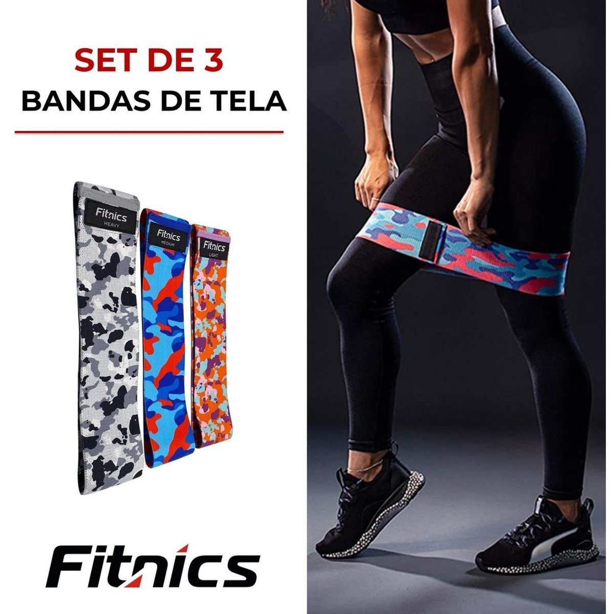 FITNICS - Bandas Resistencia Elasticas Tela Estampada Fitnics Set X 3 - Rosa