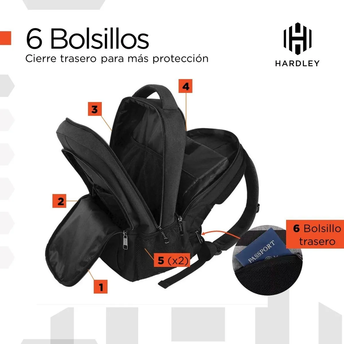 HARDLEY - Mochila Notebook Hardley Impermeable Antirrobo Hombre Mujer 25L