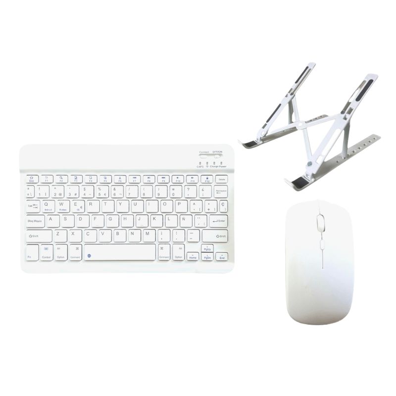 GENERICO - Kit Teclado y Mouse Bluetooth Recargable Blanco Con Soporte