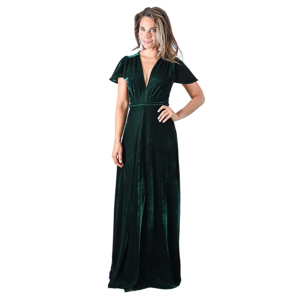 MARIA PASKARO - Vestido Largo York Verde Terciopelo Mangas  Maria Paskaro - Verde