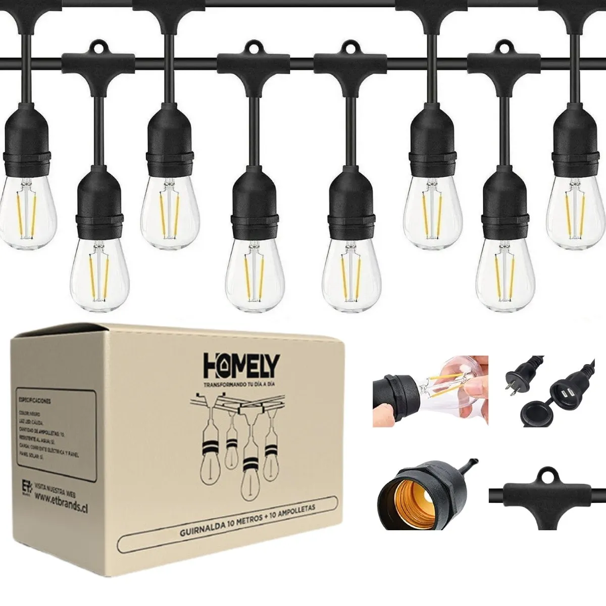HOMELY - Guirnalda Terraza Exterior 10 Metros + 10 Ampolletas