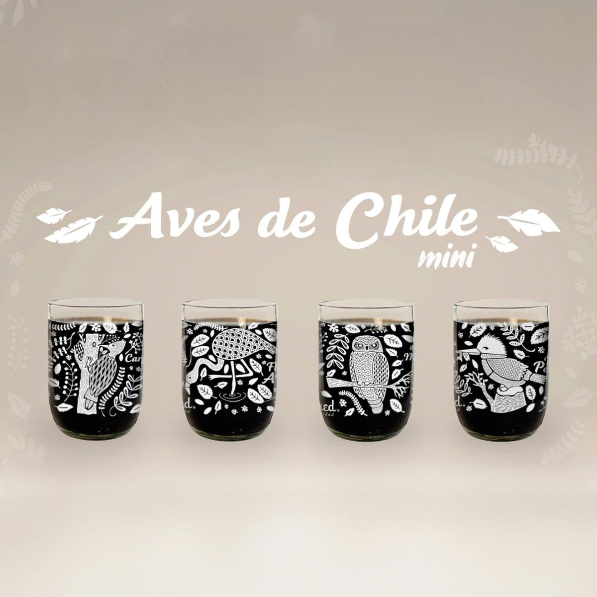 GREEN GLASS - Aves de Chile Mini - Juego de 4 Vasos Green Glass