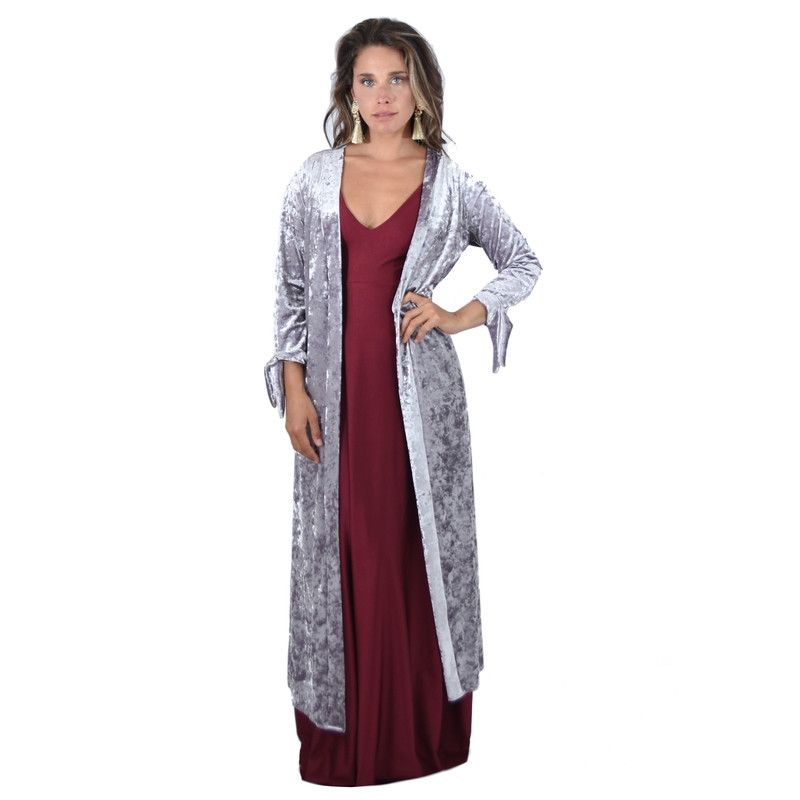 MARIA PASKARO - Tapado Kimono Largo Verona Plata Jaspeado Terciopelo Maria Paskaro