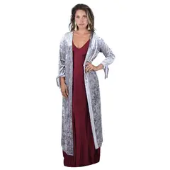 MARIA PASKARO - Tapado Kimono Largo Verona Plata Jaspeado Terciopelo
