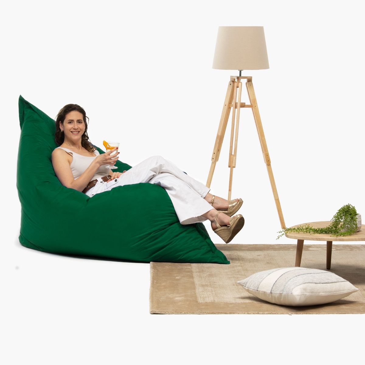 TUMBAO - Puffs Clásico Verde Petroleo de 180 X 140, para Casa y Jardín