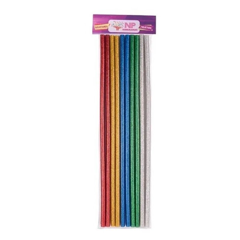 GENERICO - Silicona En Barra Glitter 7 Mm 30 Cms 5 Colores 12 Unidades