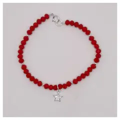 CAT JOYAS - Pulsera cristales rojos con broche bolitas y estrella con circones de plata