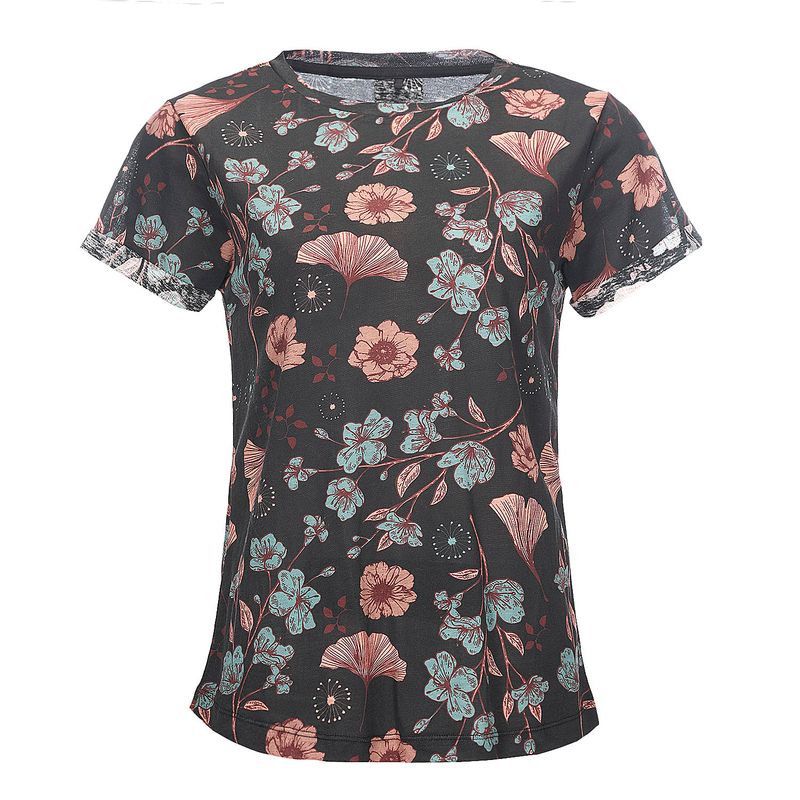 HAKA HONU - Polera Mujer Flora Negro Haka Honu