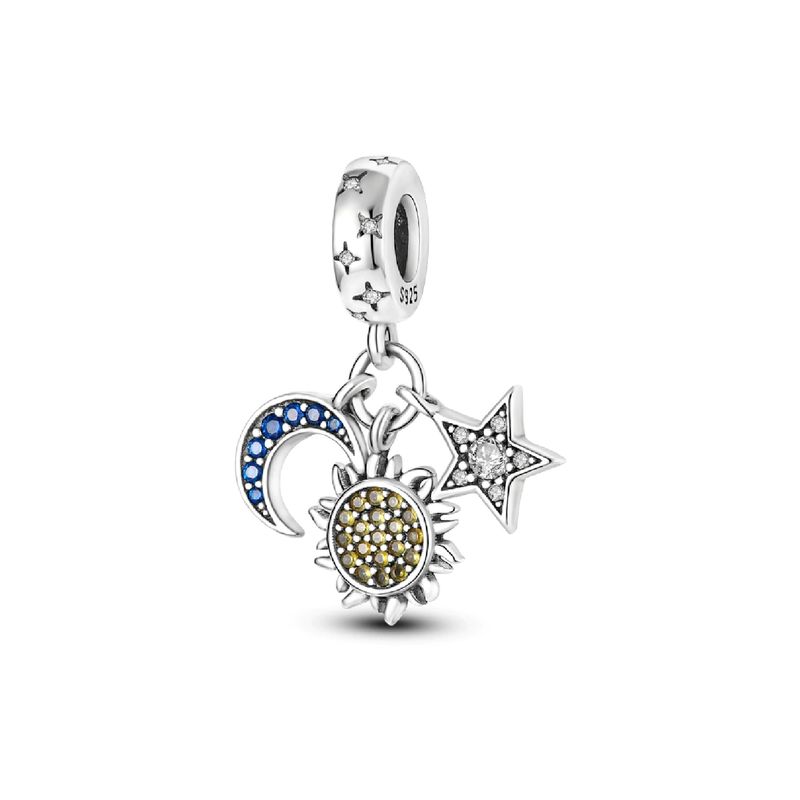SILVER HEART - Charm Triple Luna, Sol y Estrella en Plata Fina 925 SILVER HEART