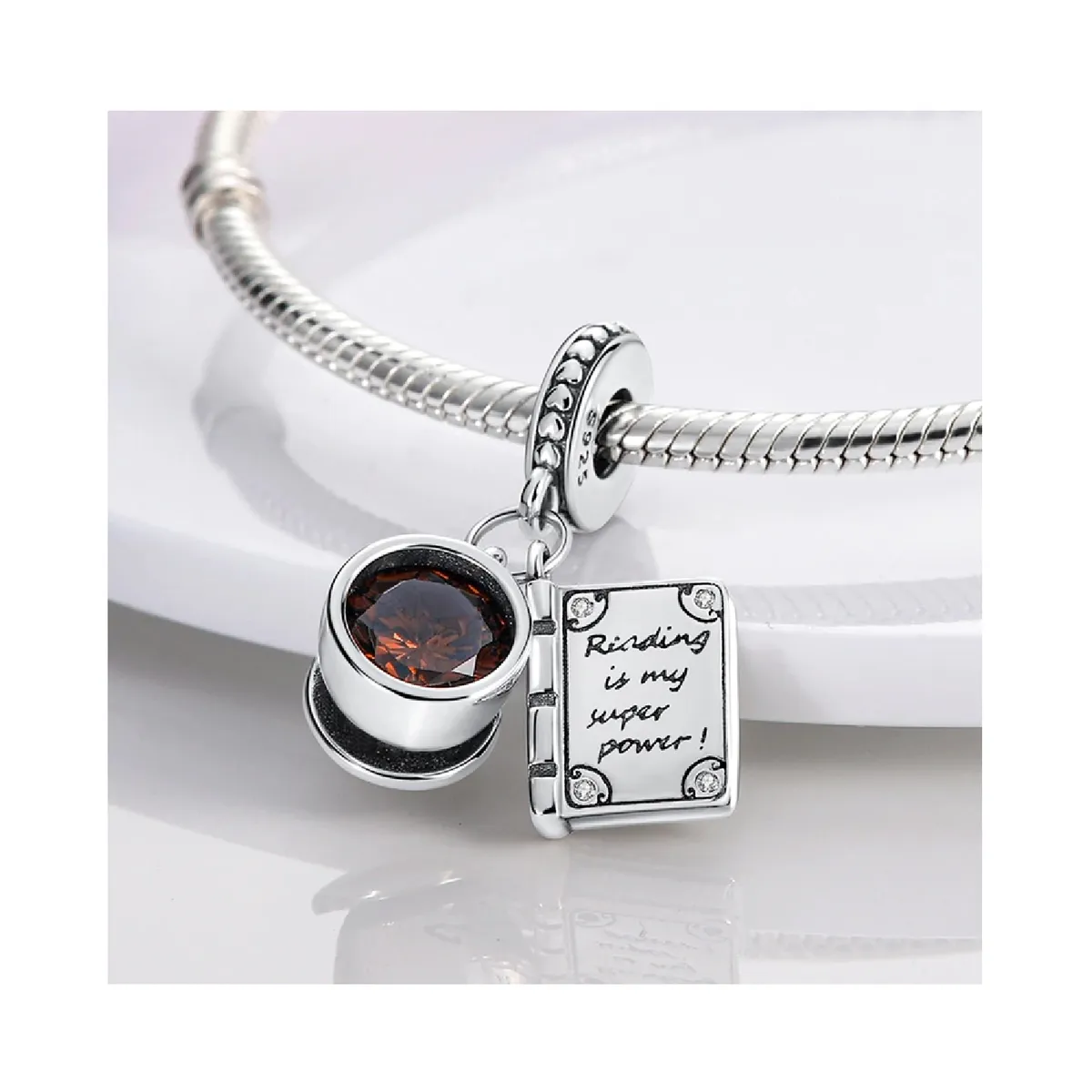 SILVER HEART - Charm Doble Taza de Café y Libro en Plata Fina 925 SILVER HEART