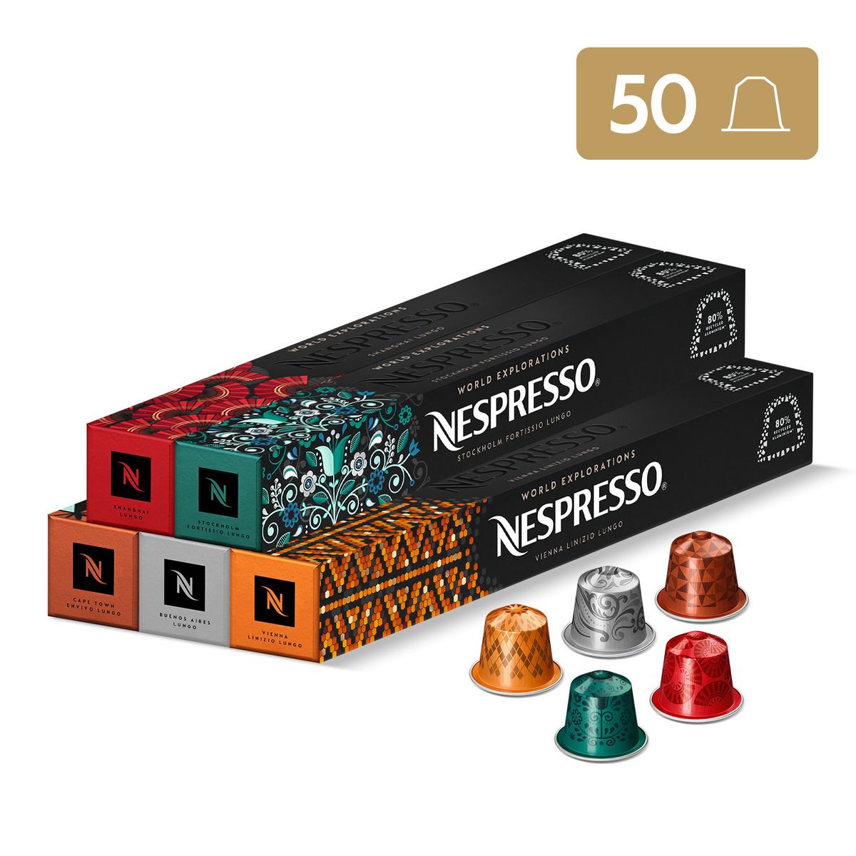 NESPRESSO - Cápsulas De Café Pack Lungo World Explorations - 50