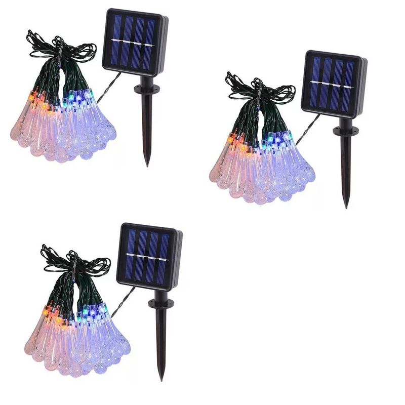 GENERICO - Pack X3 Guirnalda Solar Hada Gotas 30 Led 6 Metros Multicolor