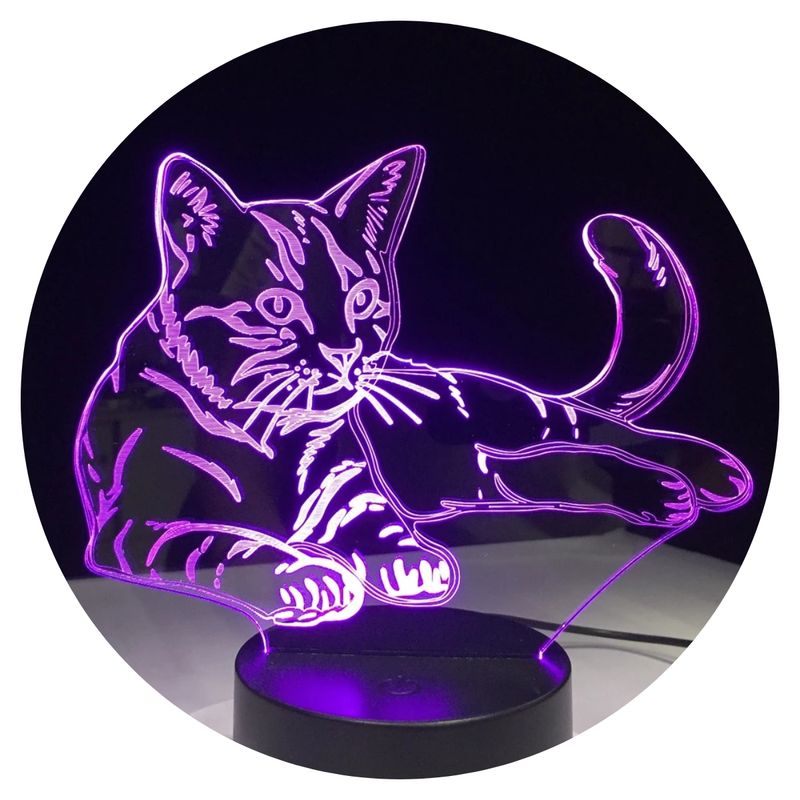 3DILUTION - Lámpara de Mesa 3d Gatito Base Negra