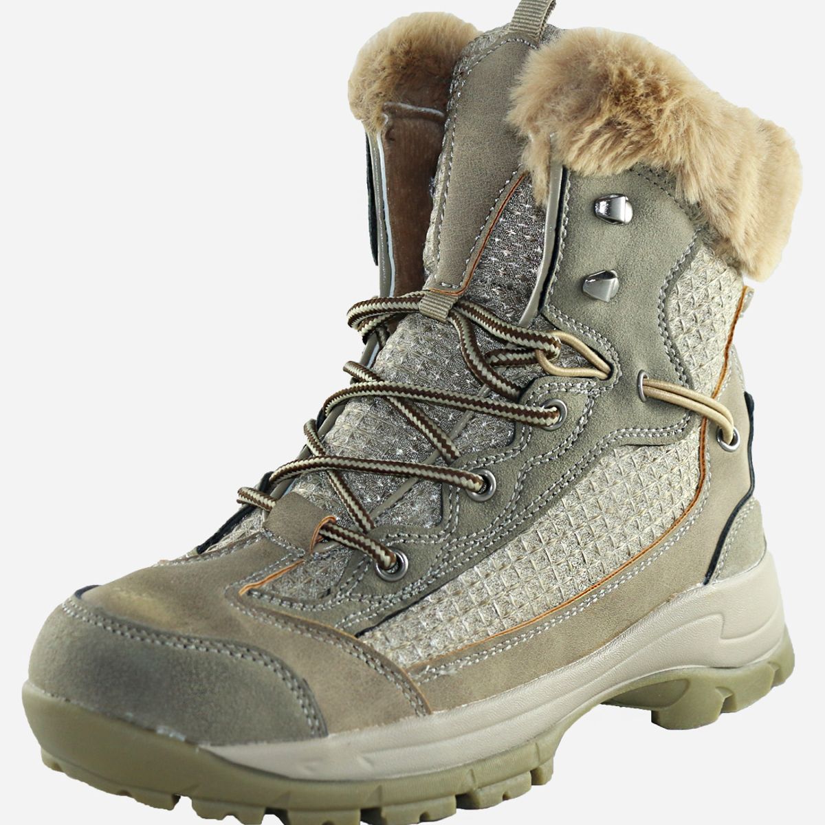 DINASTELLA - Botines Altos de Taco Corto Para Mujer Comodas Khaki Furry Danicolle