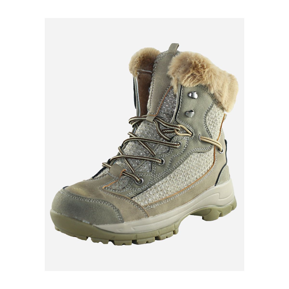 DINASTELLA - Botines Altos de Taco Corto Para Mujer Comodas Khaki Furry Danicolle