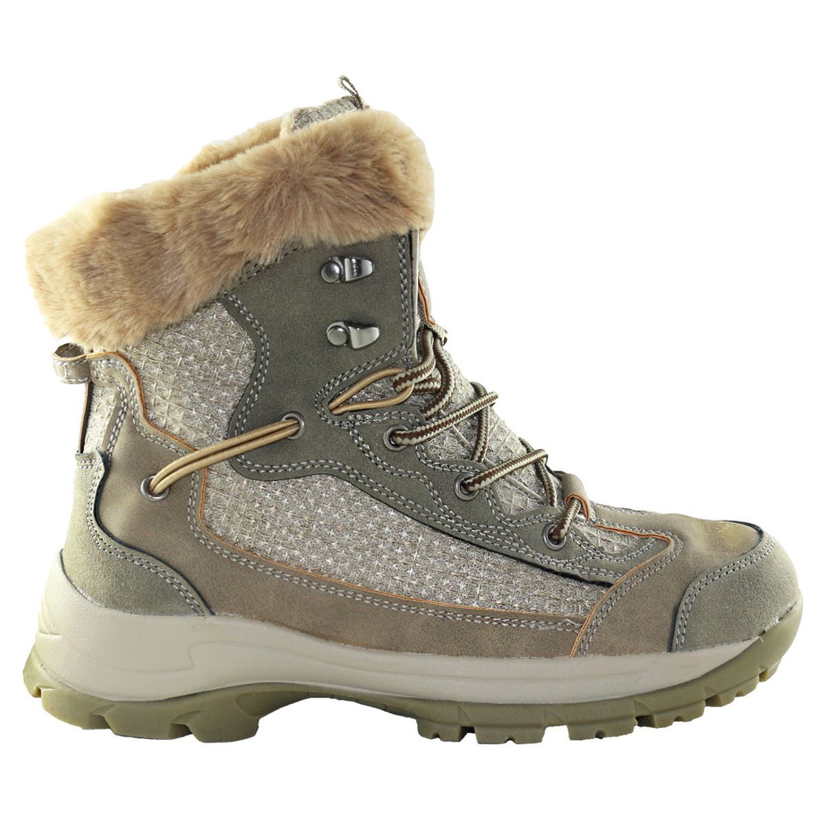 DINASTELLA - Botines Altos de Taco Corto Para Mujer Comodas Khaki Furry Danicolle