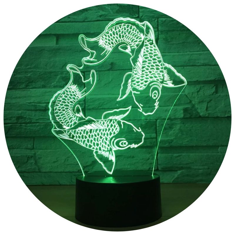 3DILUTION - Lámpara Led 3d Peces Koi Mundo Marino Base Negra