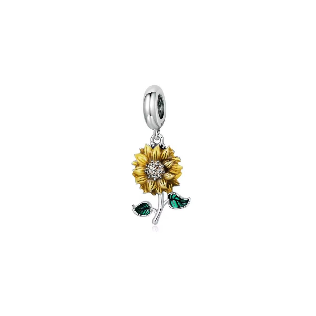 SILVER HEART - Charm Girasol Brillante y Circones en Plata Fina 925 SILVER HEART
