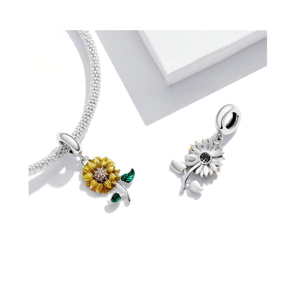SILVER HEART - Charm Girasol Brillante y Circones en Plata Fina 925 SILVER HEART