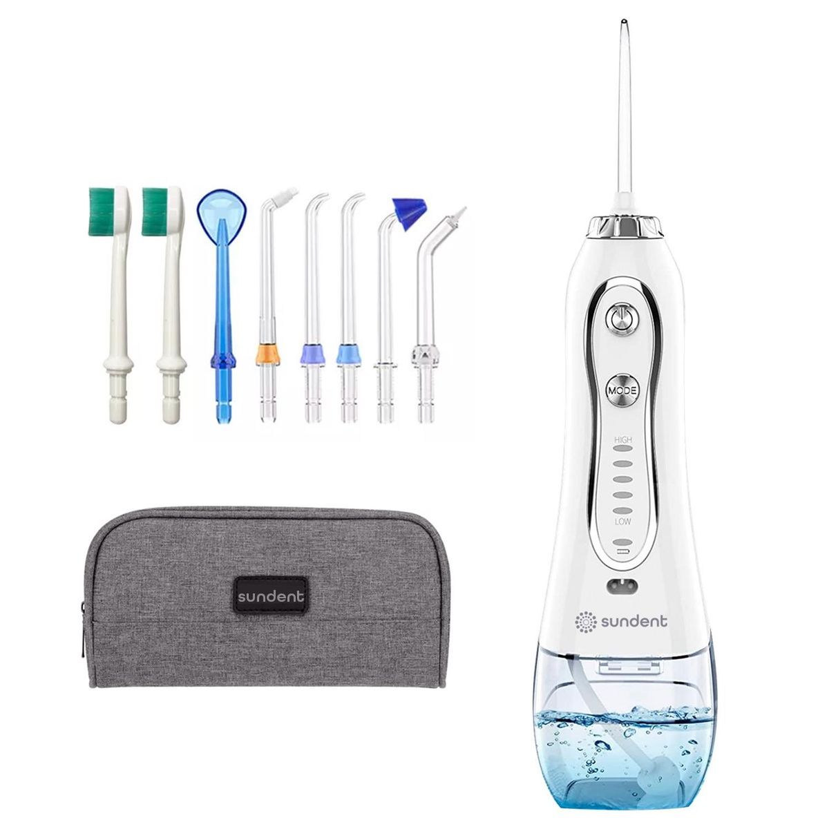 SUNDENT - Irrigador Dental Recargable Sundent Limpieza Bucal + Set Acc - Blanco