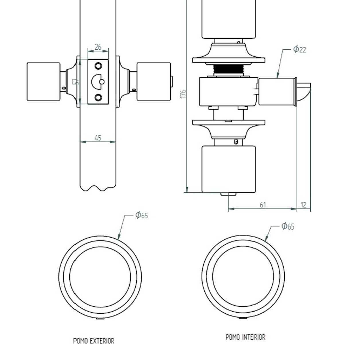 ODIS - Cerradura Cilíndrica Odis 205 Simple Paso - Bronce