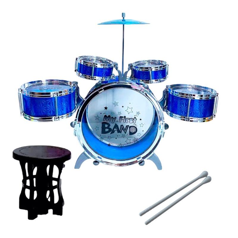 GENERICO - Bateria Musical Juguete Piso 5 Tambores Niños Azul